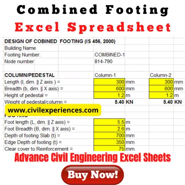 Combined Footing Excel Spreadsheet As Per IS 456