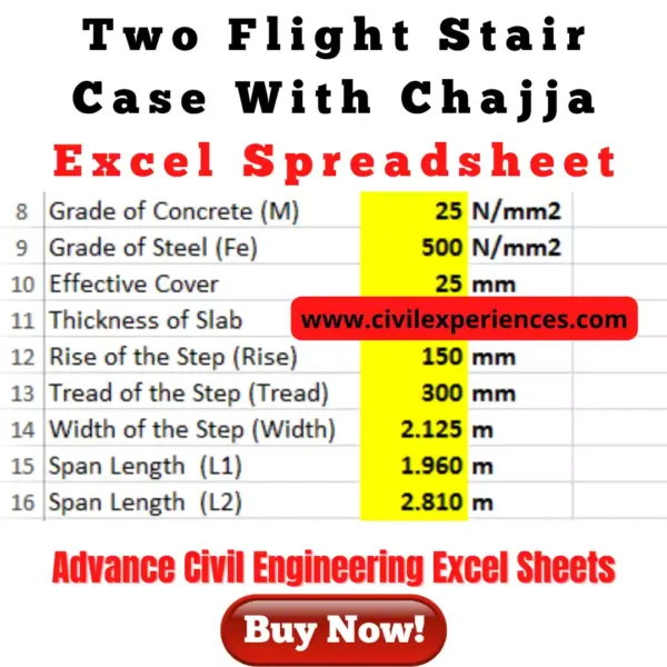 Two Flight Stair Case With Chajja Design Excel